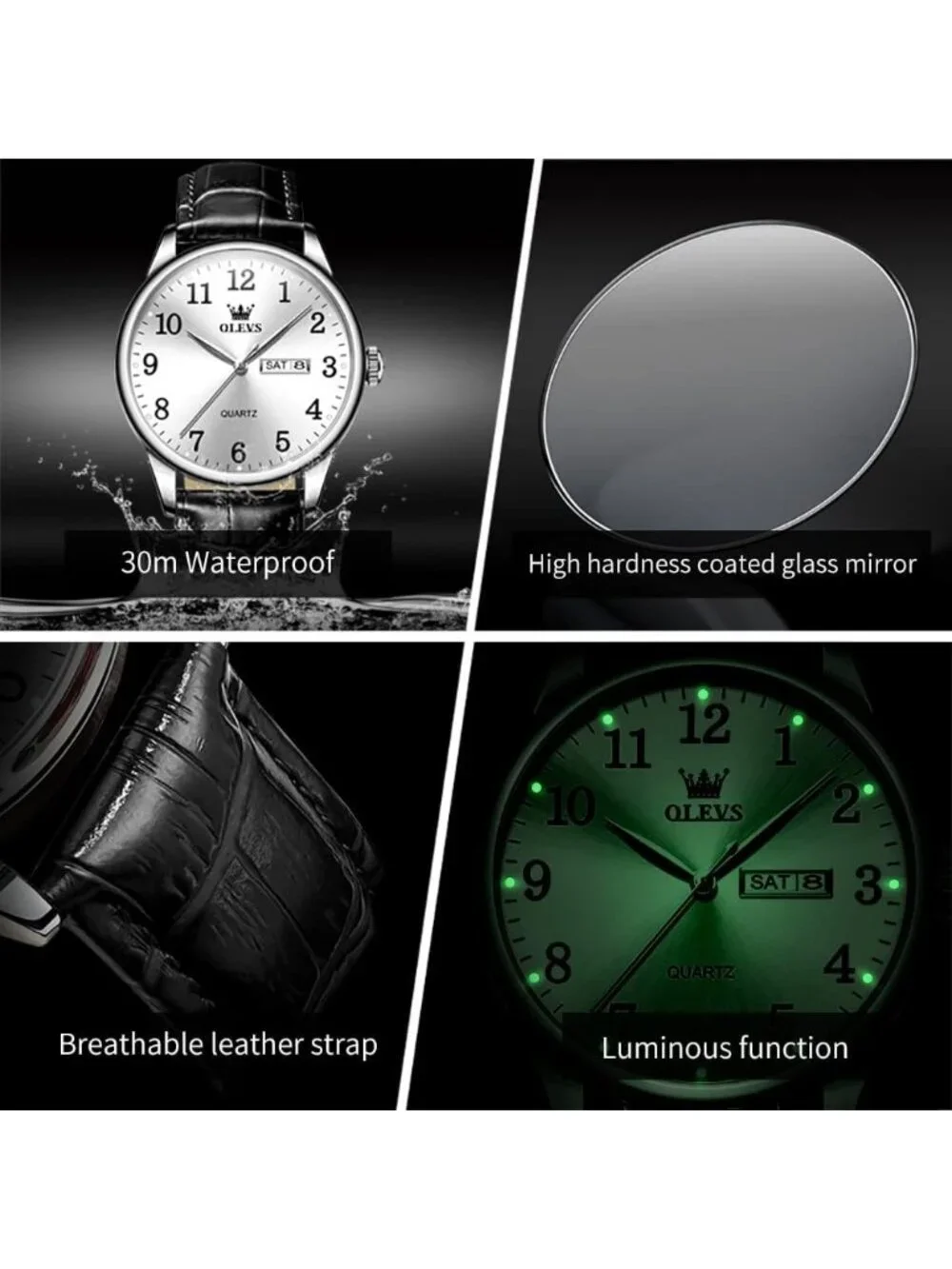 Men's Black White Analog Stainless Steel Roman Numbers Waterproof Classic Watch